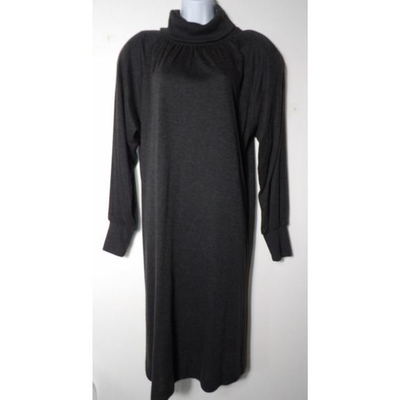 David Warren New York Sz 14 Mock Neck Sweater Dress Charcoal Gray Vtg Minimalist - Picture 1 of 16